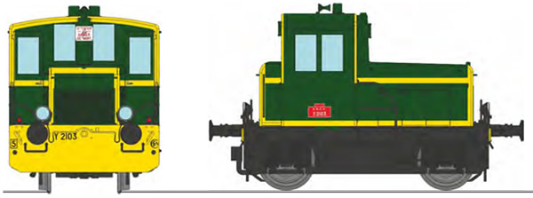 REE Modeles MB-147S - French Shunting Locomotive Class Y 2103 SNCF green, yellow front beam, yellow strip, black frame, S